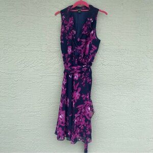 Ralph Lauren Sz 14  Floral Chiffon Ruffled Wrap Dress